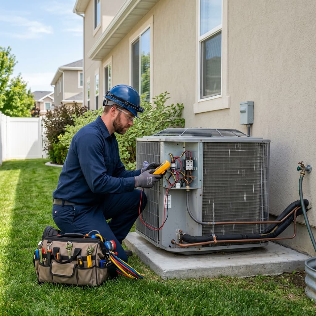 HVAC technician servicing equipment in Tysons