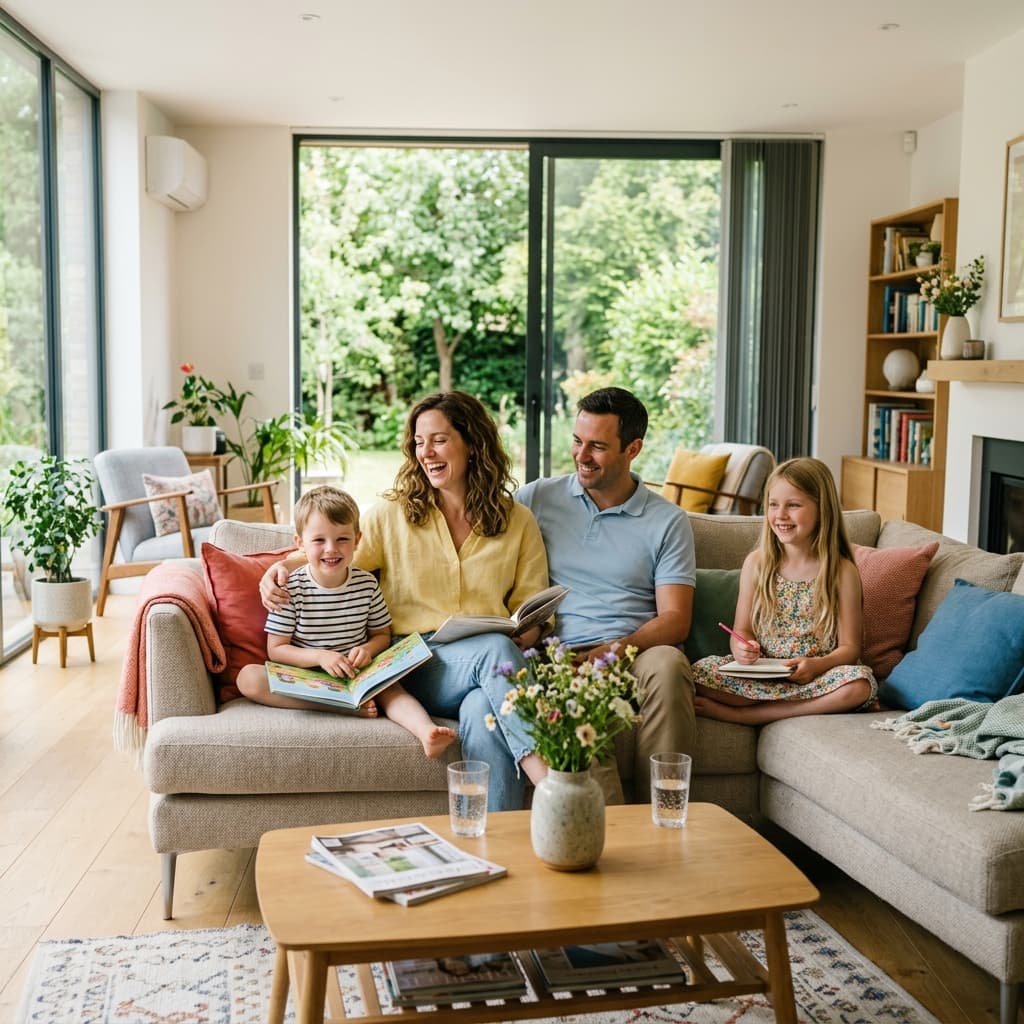 Happy family enjoying HVAC comfort in Tysons